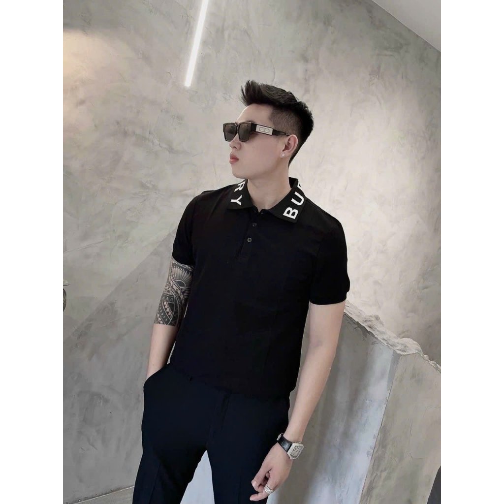 Áo thun nam cổ trụ đan dệt chữ sắc nét, thun nam tay ngắn hàng hiệu cao cấp 1999 Fashion