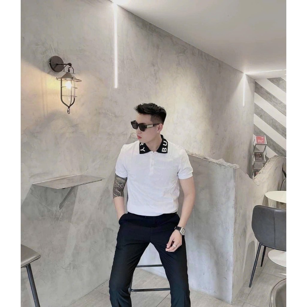 Áo thun nam cổ trụ đan dệt chữ sắc nét, thun nam tay ngắn hàng hiệu cao cấp 1999 Fashion