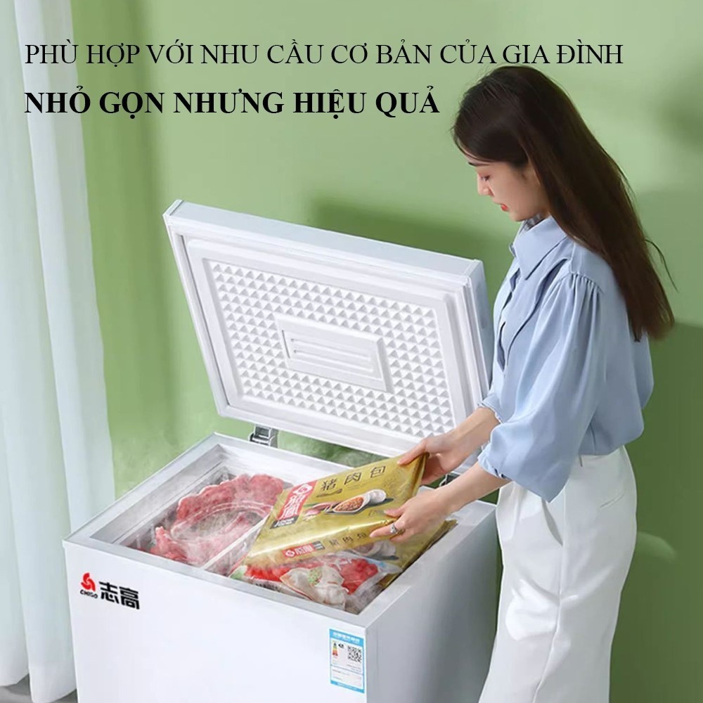 Tủ đông mini Chigo tiết kiệm điện với 5 cấp số, tủ lạnh mini trữ thịt cá đông lạnh, làm đá, trữ sữa thực phẩm đa năng