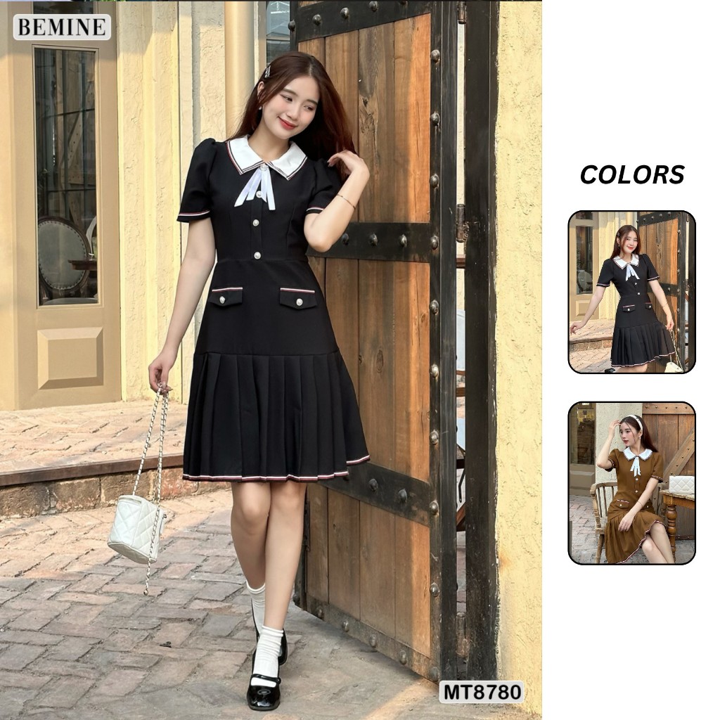 Ảnh Đầm thiết kế cổ sơ mi ngắn tay tùng xếp ly BEMINE MT8780 1