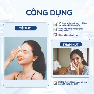 Khăn tẩy trang dùng 1 lần Kawaii 400 tờ 10x10cm - Khăn bông tẩy trang mềm mịn không bụi giấy, an toàn cho da nhạy cảm