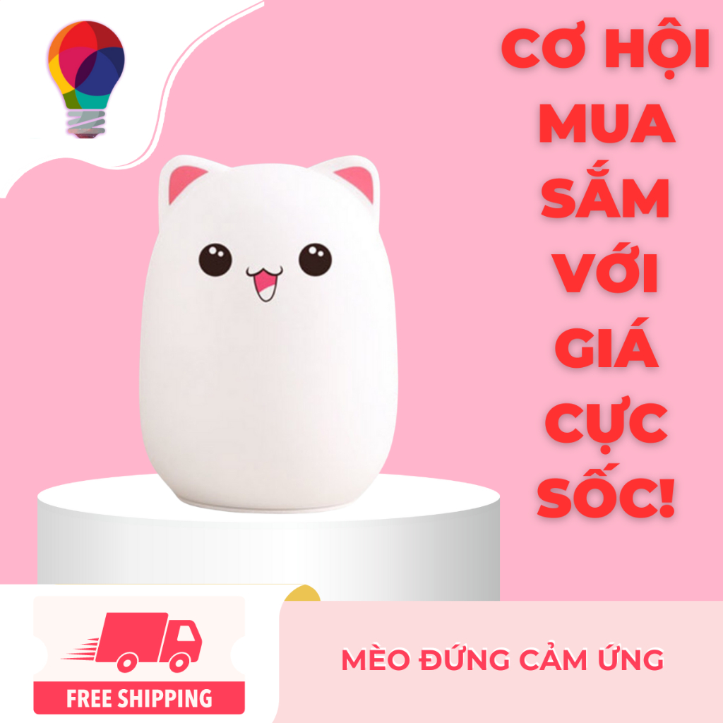 Đèn mèo cảm ứng chuyển màu silicon - Quà tặng, trang trí