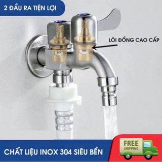 Vòi nước inox 304 có 2 đầu cho máy giặt chia thành 2 cổng xả riêng biệt