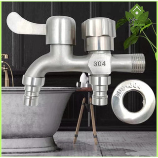 Vòi nước inox 304 có 2 đầu cho máy giặt chia thành 2 cổng xả riêng biệt