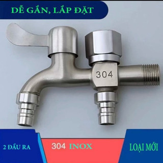 Vòi nước inox 304 có 2 đầu cho máy giặt chia thành 2 cổng xả riêng biệt