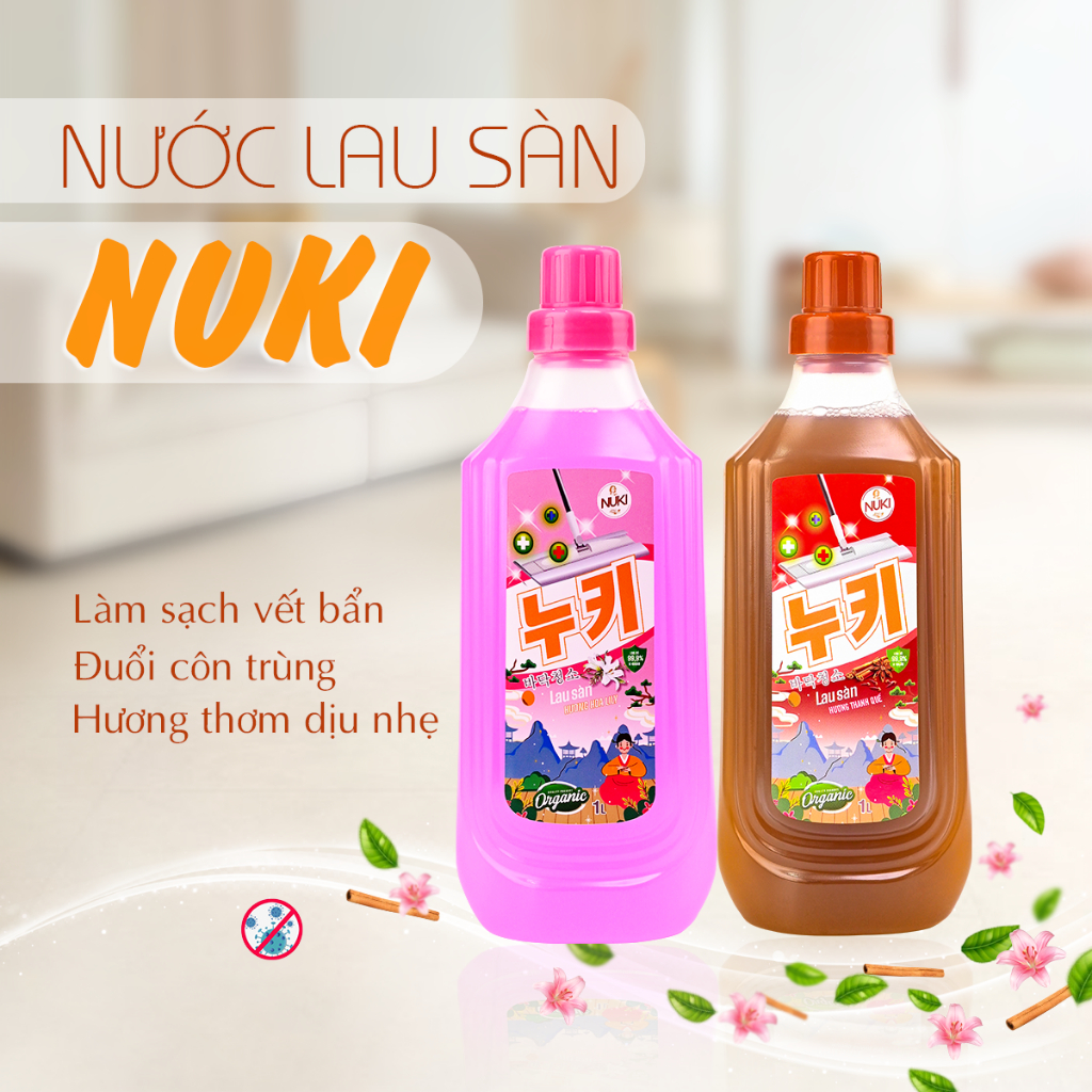 Nước Lau Sàn CN Hàn Quốc NUKI 1000ml, Làm Sạch, Tẩy Vết Bẩn, Đuổi Côn Trùng, Hương Thơm Dịu Nhẹ