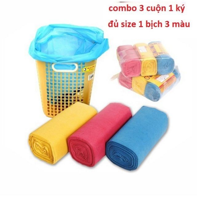 Túi Đựng Rác 3 Màu/Đen (Bọc 3 Cuộn 1kg) Và Sọt Rác Nhựa Mini 19x23cm ...
