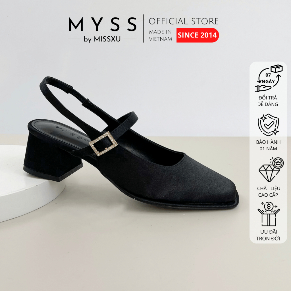 Giày cao gót nữ MYSS mũi vuông phối quai ngang cài khóa đá 5cm cao cấp thời trang - CG315
