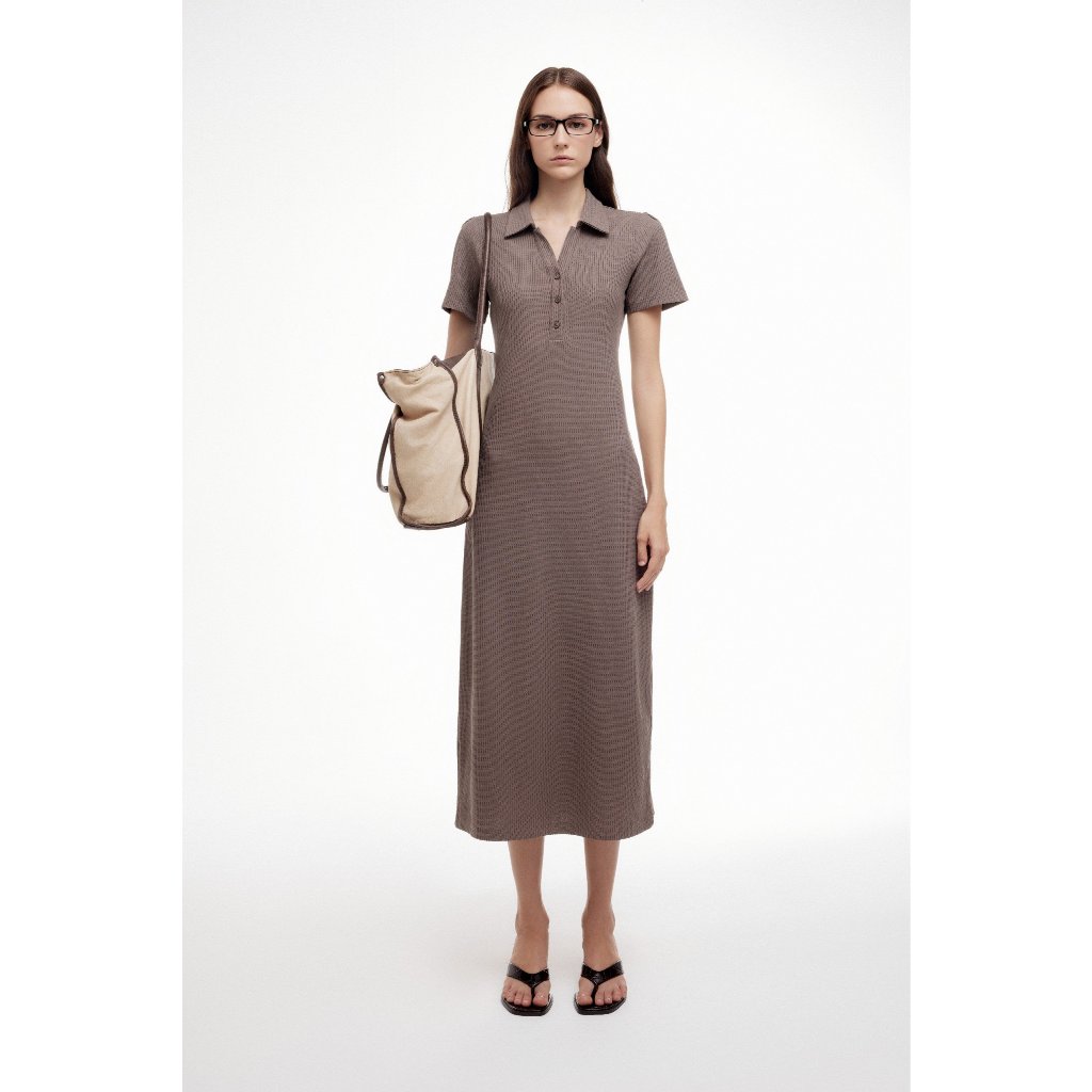 Ảnh Váy Polo ôm body MONO TALK dáng dài cổ polo đính cúc trang trí váy The Ribbed Polo Dress O10001FT 3