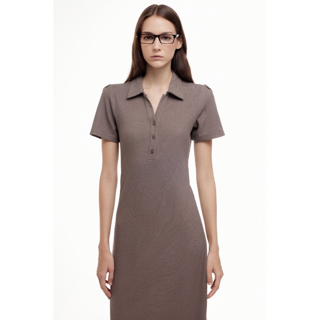Ảnh Váy Polo ôm body MONO TALK dáng dài cổ polo đính cúc trang trí váy The Ribbed Polo Dress O10001FT 4