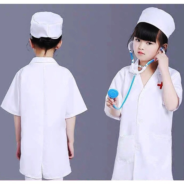 Áo Bác Sĩ Cho Bé Ngắn Tay – Trang Phục Blouse Hóa Trang Nghề Nghiệp Size 17-37kg