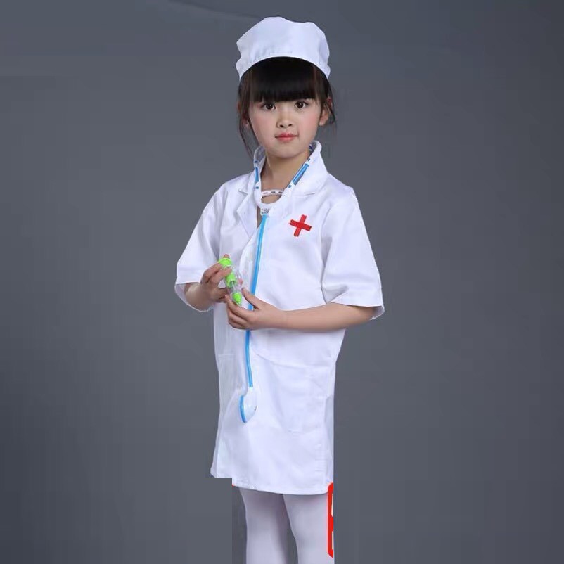 Áo Bác Sĩ Cho Bé Ngắn Tay – Trang Phục Blouse Hóa Trang Nghề Nghiệp Size 17-37kg