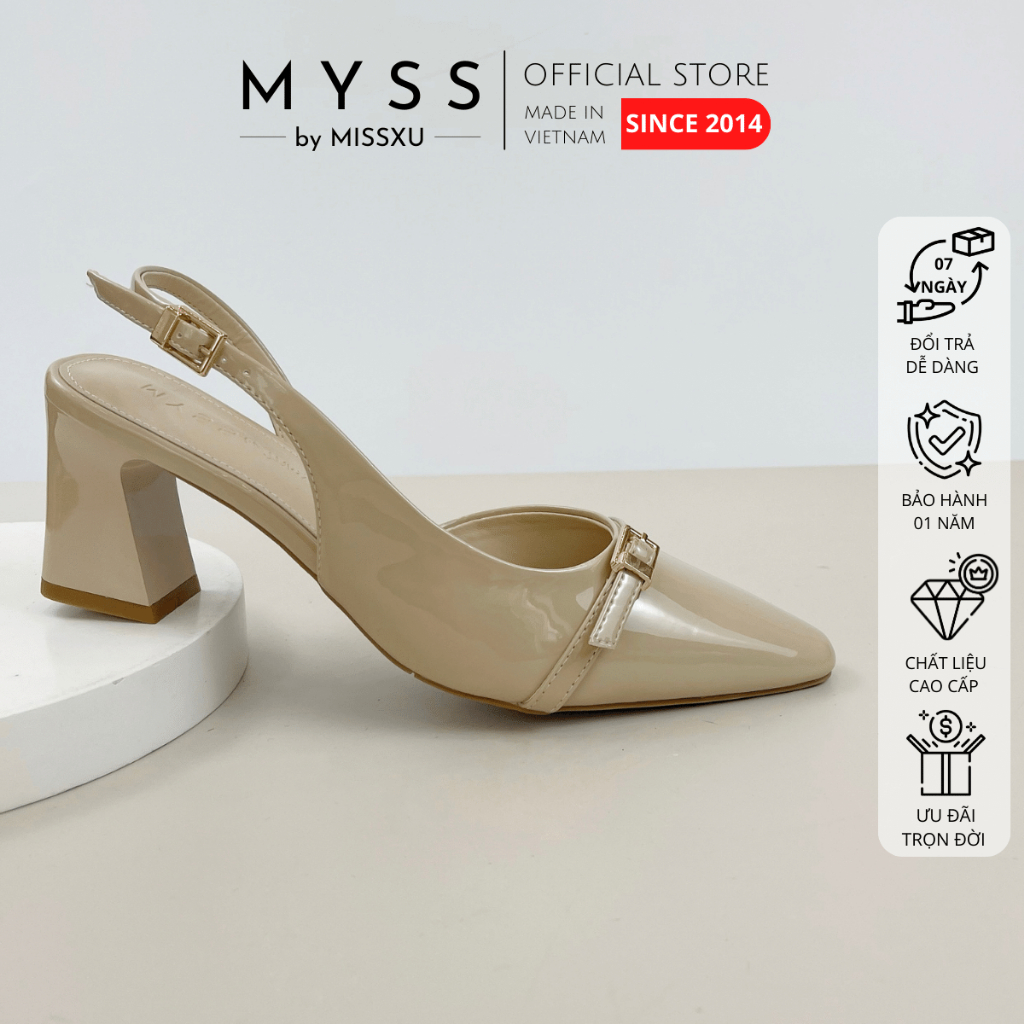 Giày cao gót slingback nữ MYSS mũi tròn phối quai khóa ngang 7cm thời trang - CG307