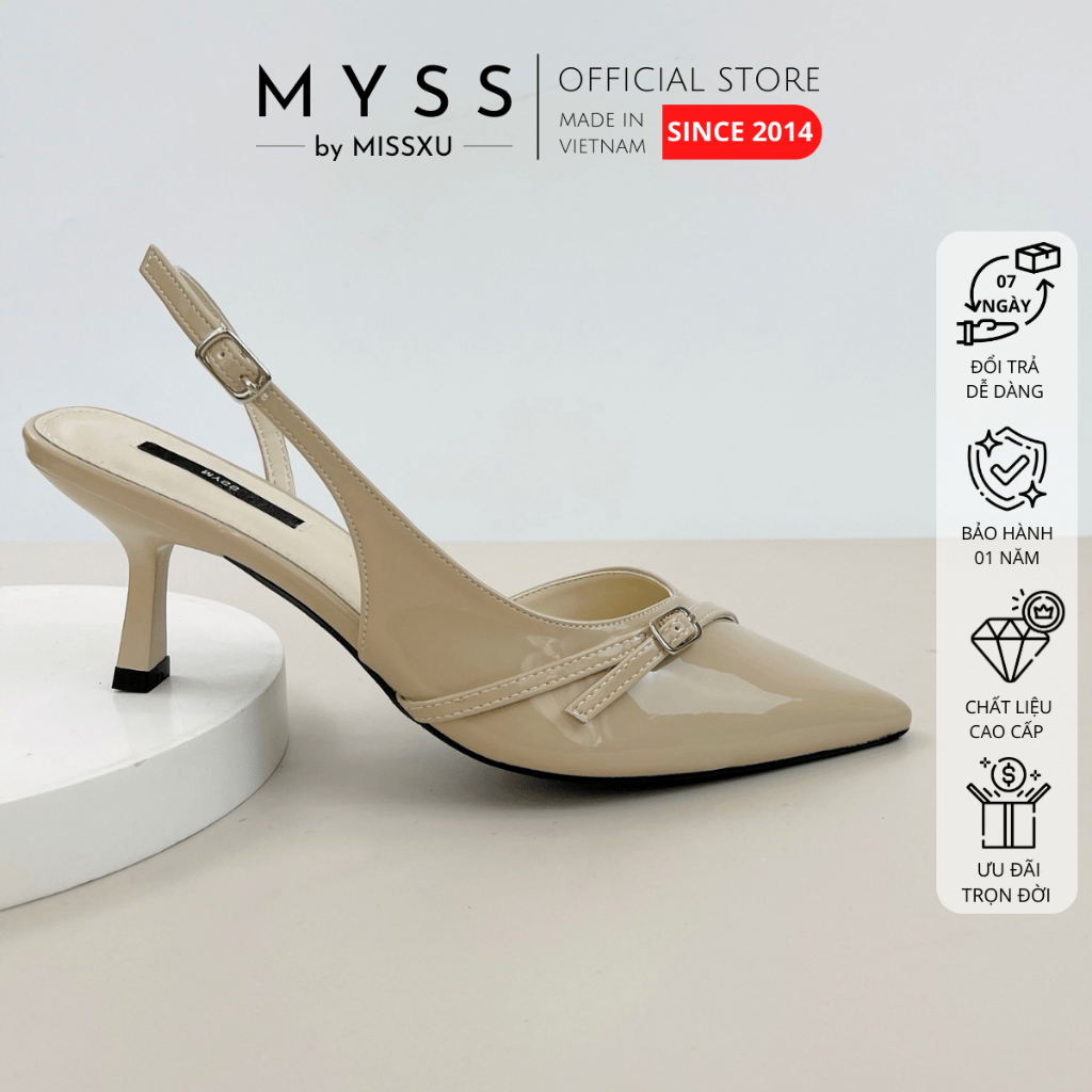 Giày cao gót nữ MYSS mũi nhọn khoét eo dây chéo phối khóa 6cm cao cấp thời trang - CG314