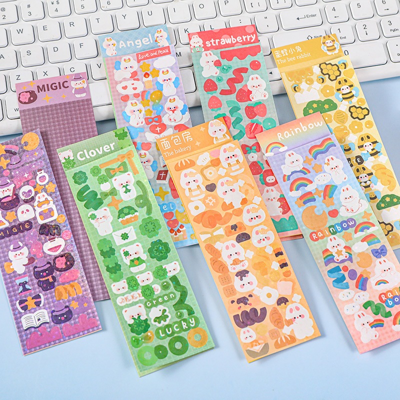 🎨 [SỈ 400Đ] COMBO 10 TẤM DÁN STICKER HOẠT HÌNH TRANG TRÍ – KÍCH THƯỚC 6x6CM & 13x4CM 🐰🐻