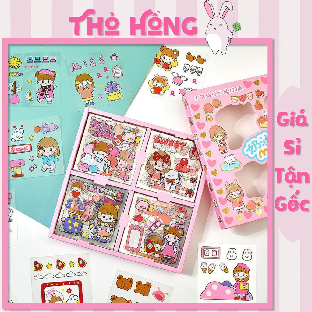 🎨 [SỈ 400Đ] COMBO 10 TẤM DÁN STICKER HOẠT HÌNH TRANG TRÍ – KÍCH THƯỚC 6x6CM & 13x4CM 🐰🐻