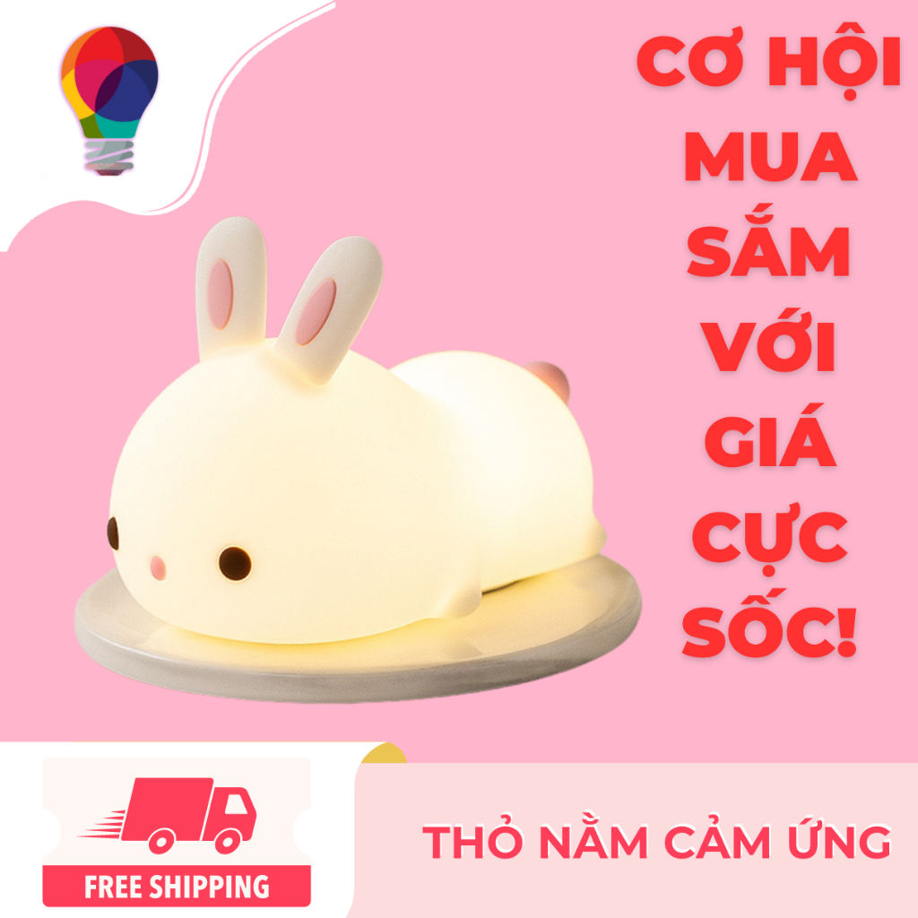 Đèn ngủ thỏ Nằm sạc USB silicon cảm ứng 7 màu