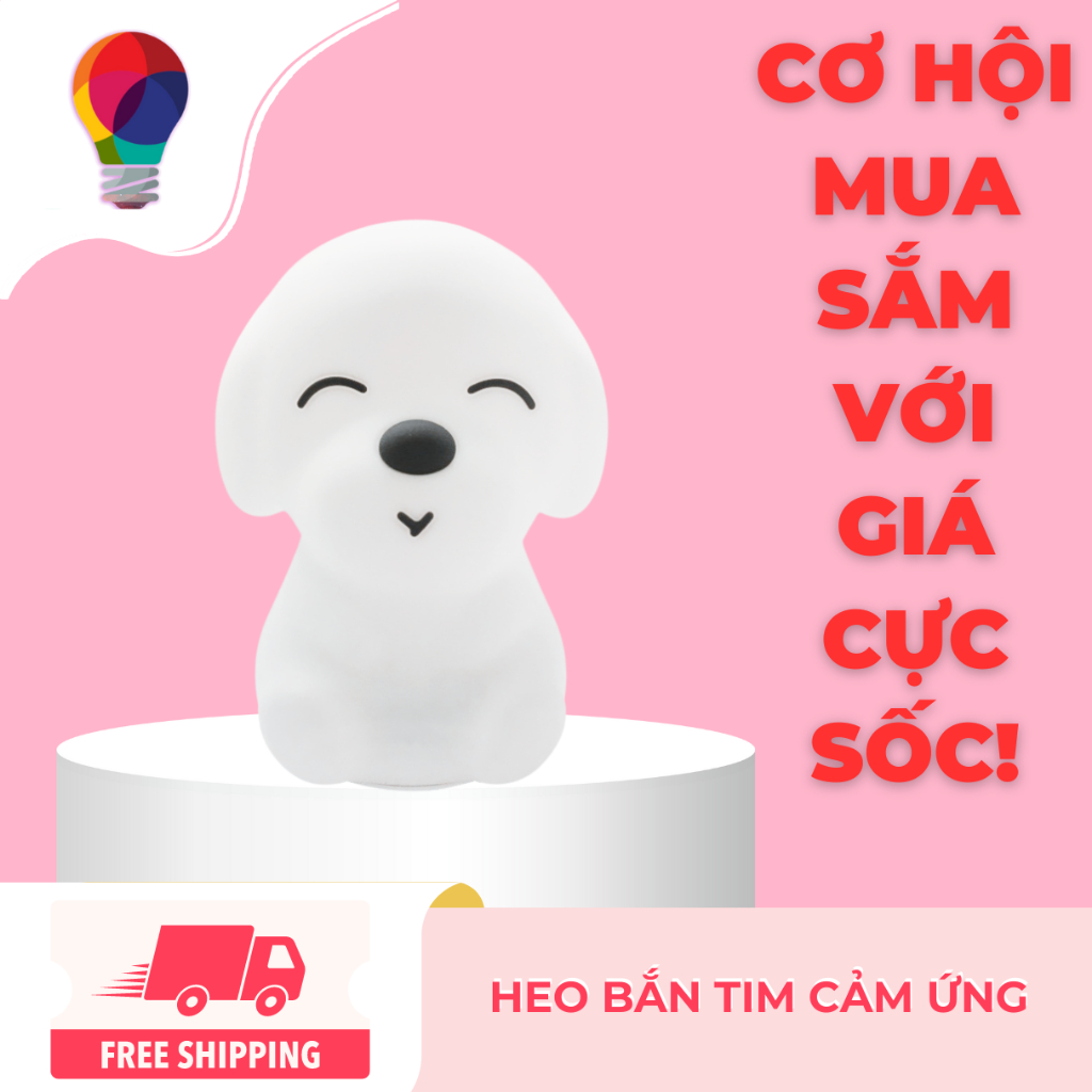 Đèn ngủ chó Puppy cảm ứng, chuyển màu, sạc USB, silicone