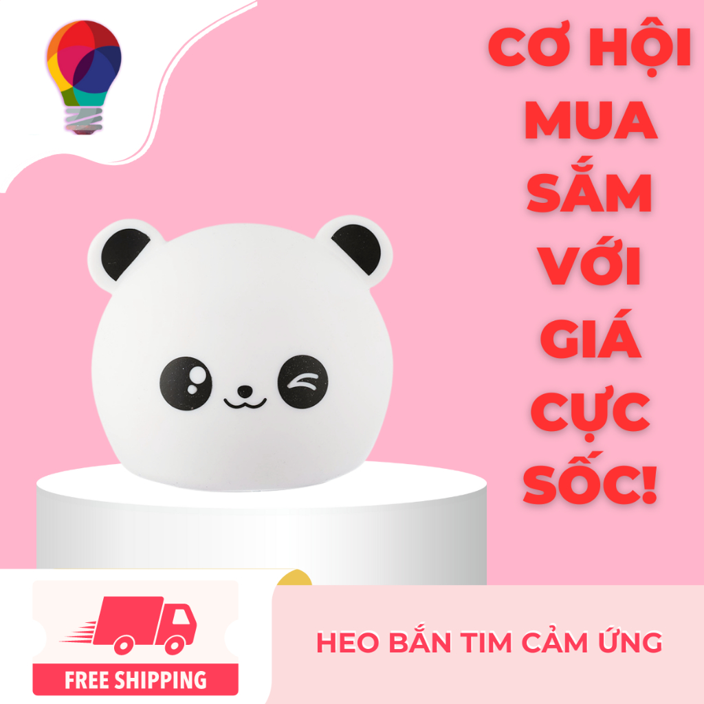 Đèn ngủ silicone Panda cảm ứng, sạc USB chuyển 7 màu