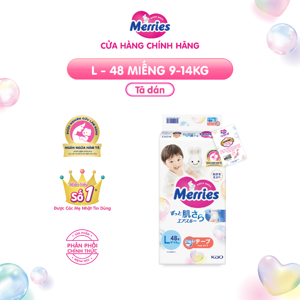 Tã/bỉm dán Merries size L - 48 miếng (dành cho bé từ 9 - 14kg) | Shopee ...