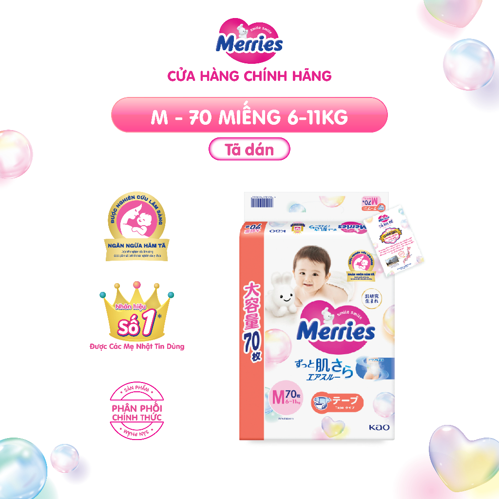 Ảnh Tã/bỉm dán Merries Jumbo Đủ Size M70/L60 3