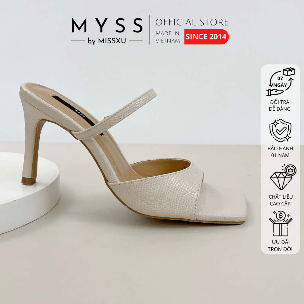 Giày guốc sục nữ MYSS quai ngang khoét phối dây 9cm gót nhọn thời trang - SU195