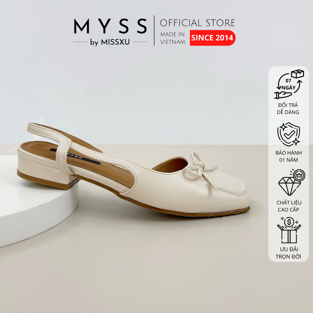 Giày cao gót slingback nữ MYSS mũi vuông phối nơ cao 3cm cao cấp thời trang - CG301