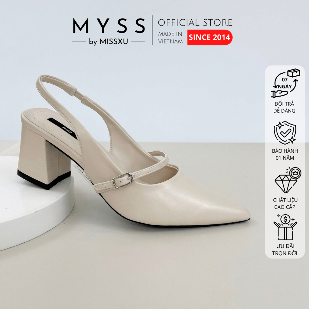 Giày cao gót nữ MYSS mũi nhọn khóa cài ngang gót trụ 7cm cao cấp - CG302