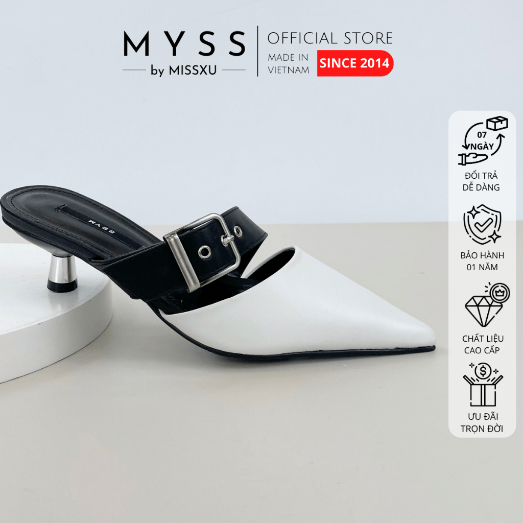 Giày guốc sục nữ MYSS mũi nhọn phối dây xéo cài khoen  4cm cao cấp thời trang - SU196
