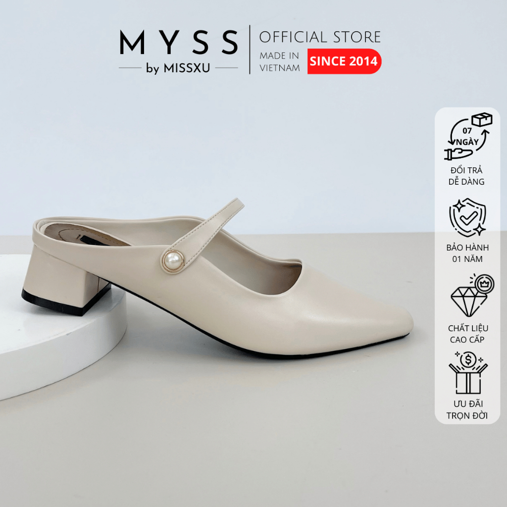 Giày guốc sục nữ MYSS mũi vuông quai ngang đính hạt 4cm cao cấp thời trang - SU203