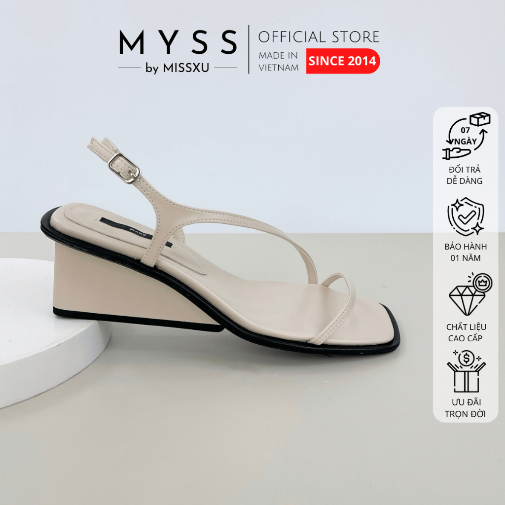 Giày sandal nữ MYSS quai ngang phối cho đế xuồng 5cm cao cấp thời trang - SD218