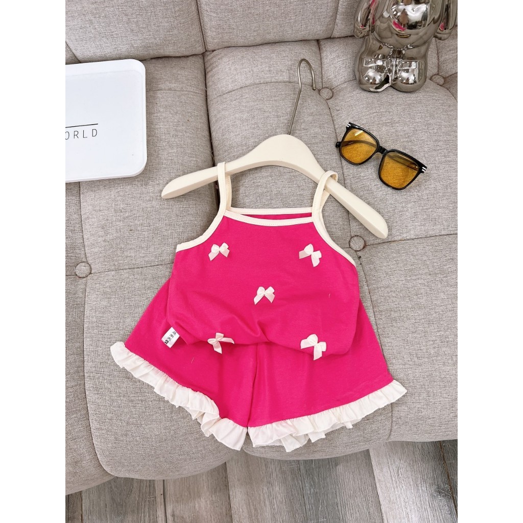 Bộ áo dây bé gái đính 5 cái nơ nhỏ xinh