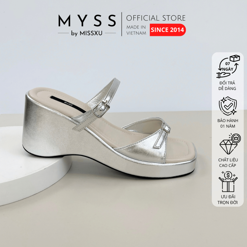 Giày guốc sục nữ MYSS 2 quai phối khóa đế xuồng 7cm cao cấp - SU206
