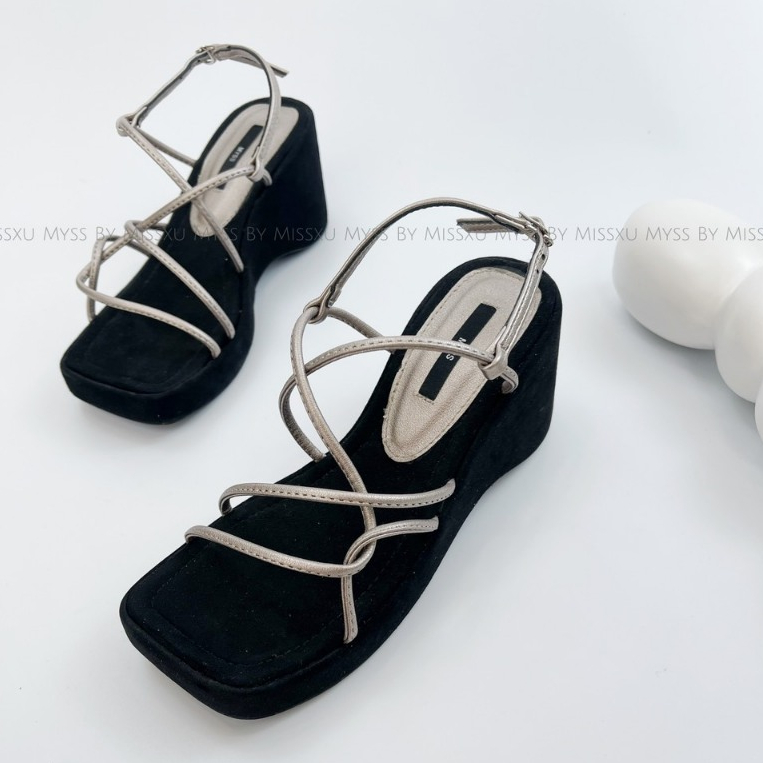 Giày sandal nữ MYSS quai ngang mảnh chéo đế xuồng 7cm cao cấp - SD198