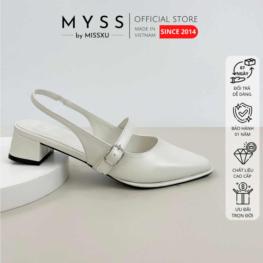 Giày cao gót nữ MYSS mũi vuông phối quai ngang quai sau 3cm thời trang - CG303