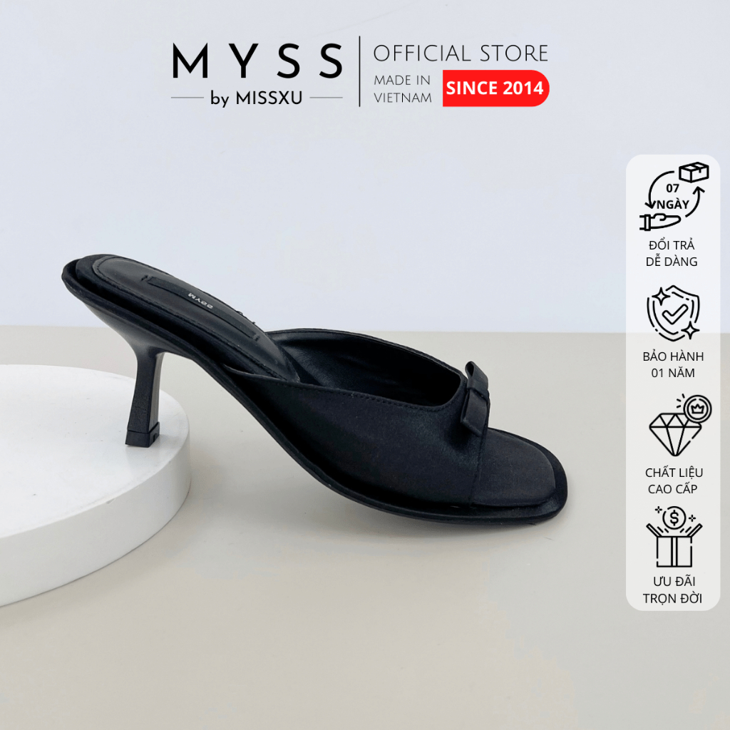 Giày guốc sục nữ MYSS mũi tròn quai nơ gót nhọn 7cm thời trang - SU205