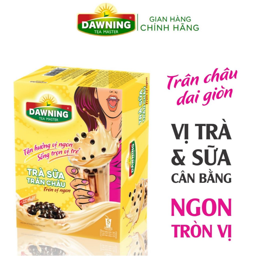 Ảnh Combo 5 Hộp Trà sữa trân châu DAWNING Tròn vị ngon, thơm trà, tan đá vẫn ngon đậm đà 260g/hộp 1