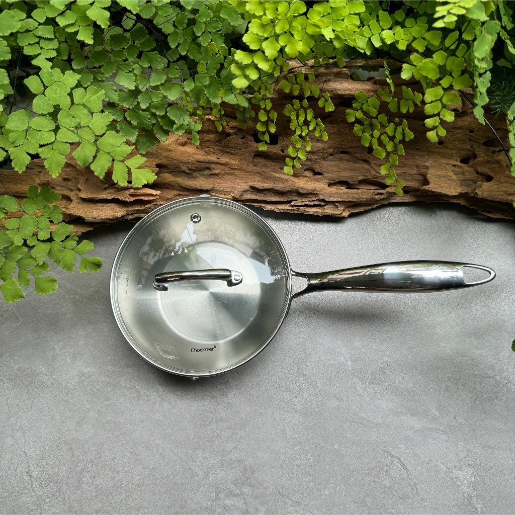 Quánh Chảo CHOCKMEN Inox 18/10 Size 16cm Nắp Kính Quánh Nồi Nấu Chảo Xào Rán Nồi Nấu Đa Năng Dùng Từ