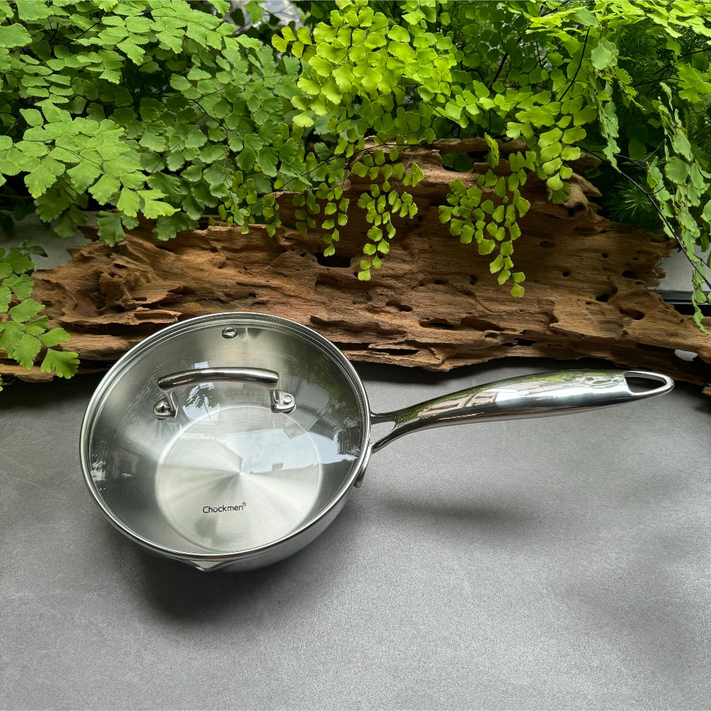 Quánh Chảo CHOCKMEN Inox 18/10 Size 16cm Nắp Kính Quánh Nồi Nấu Chảo Xào Rán Nồi Nấu Đa Năng Dùng Từ