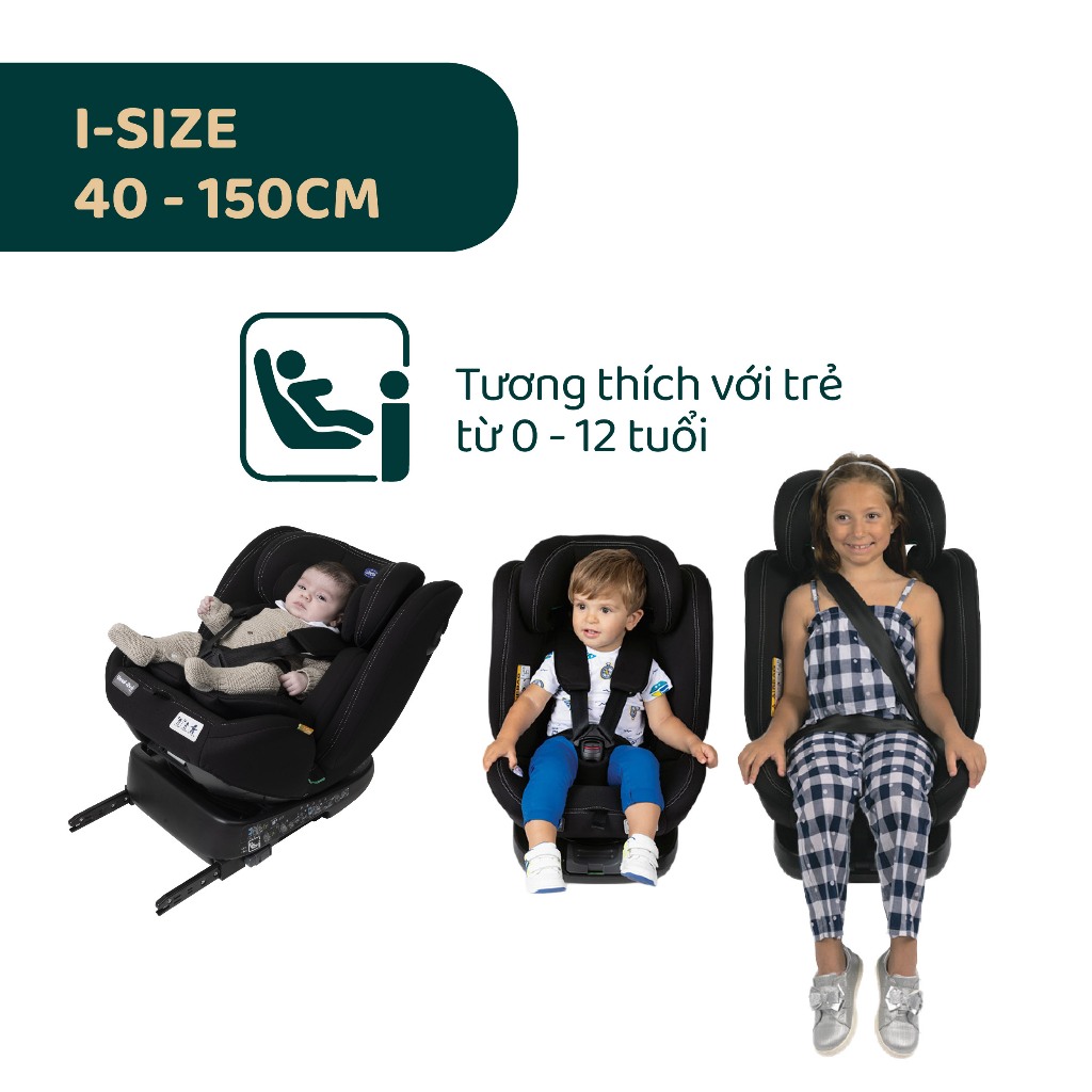 Ghế ngồi ô tô từ sơ sinh Chicco Unico Evo Air/Classic xoay 360˚ ISOFIX- Màu Đen