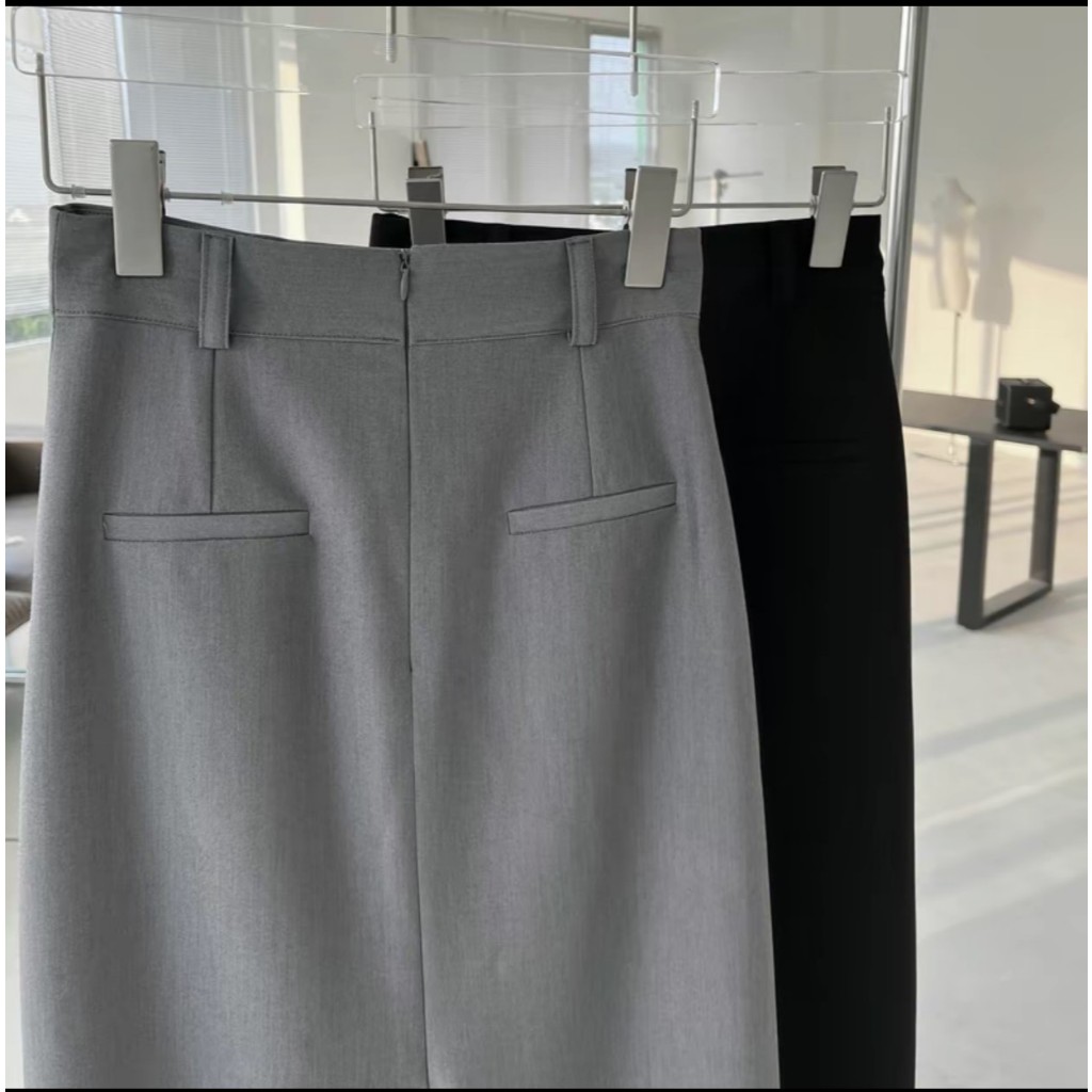 Chân Váy Chữ A Suông 90cm Phối Đai Da Thiết Kế Túi Giả Phía Sau_SHOPNGOCTRANG19_Tăng Đai Da_Chất Liệu Chép Nhật_CV146