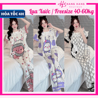 Đồ ngủ nữ 40-60kg, pijama dài cộc tay voan cổ vuông ren lụa xước mềm mát 60CD18, đồ bộ nữ đồ mặc nhà tiểu thư dễ thương