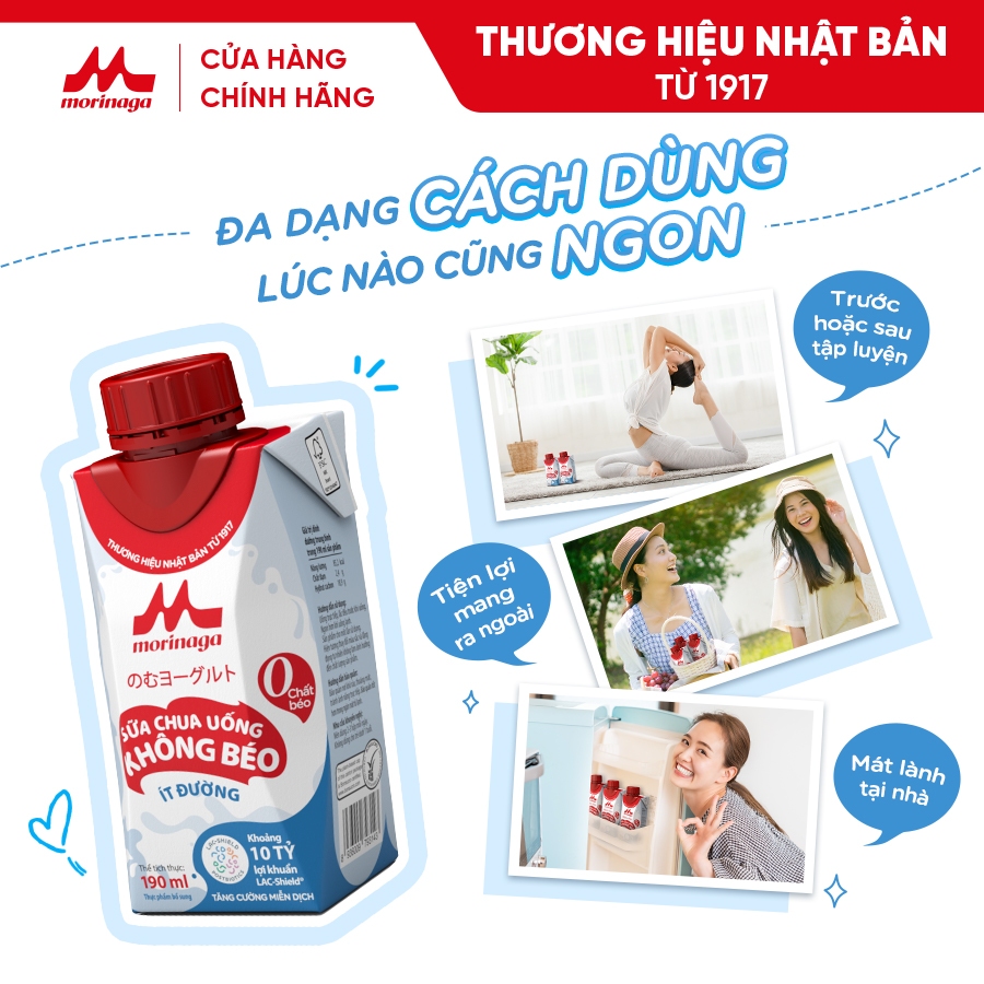 Ảnh Sữa Chua Uống Không Béo Morinaga nguyên vị 190ml - Ít đường & calo, 10 tỷ lợi khuẩn - Tăng miễn dịch 4