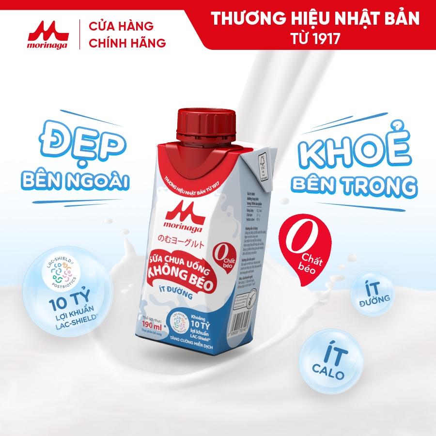 Ảnh Sữa Chua Uống Không Béo Morinaga nguyên vị 190ml - Ít đường & calo, 10 tỷ lợi khuẩn - Tăng miễn dịch 2