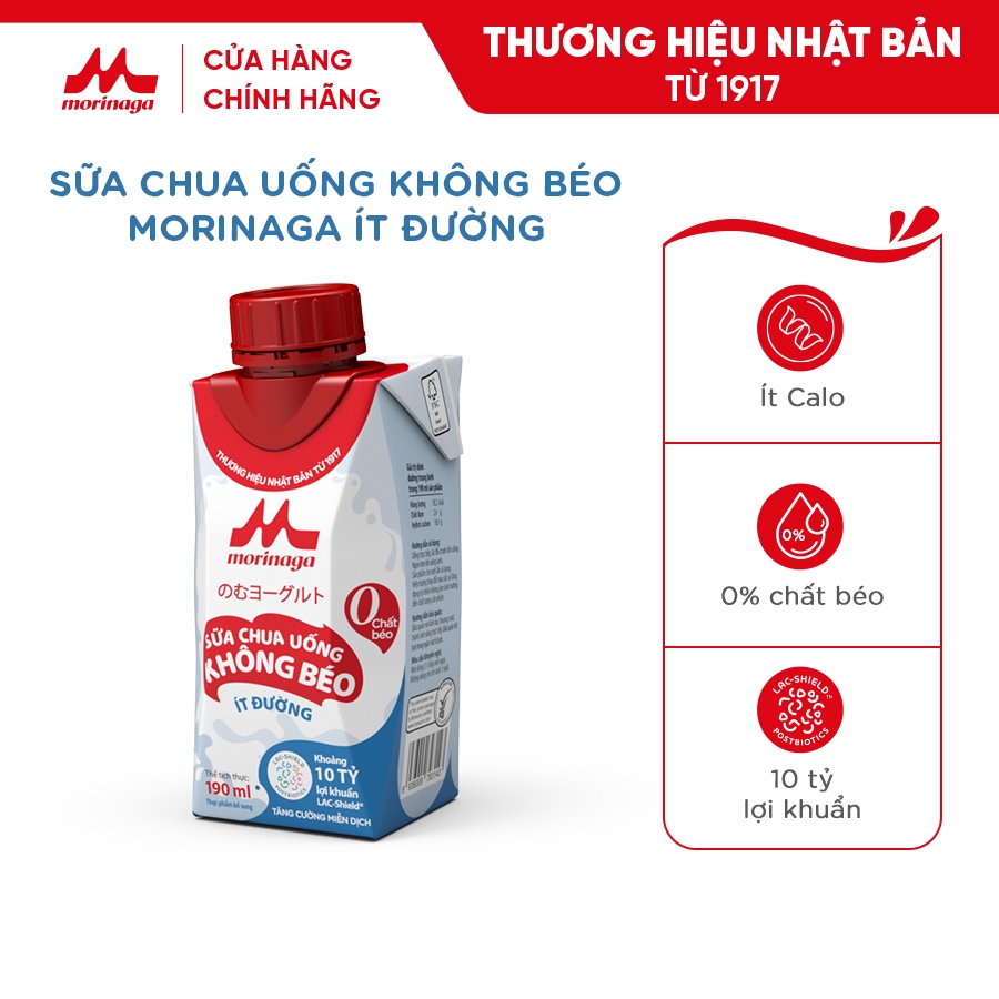 Ảnh Sữa Chua Uống Không Béo Morinaga nguyên vị 190ml - Ít đường & calo, 10 tỷ lợi khuẩn - Tăng miễn dịch 1