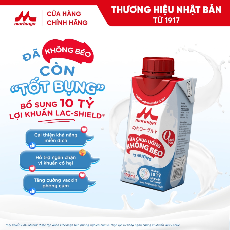 Ảnh Sữa Chua Uống Không Béo Morinaga nguyên vị 190ml - Ít đường & calo, 10 tỷ lợi khuẩn - Tăng miễn dịch 3