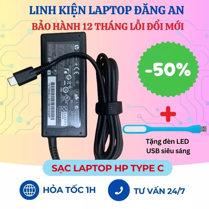 Sạc Laptop HP Type C 65W 20V 3.25A - Sạc Máy Tính HP Spectre EliteBook - Sạc Laptop Type C Zin New