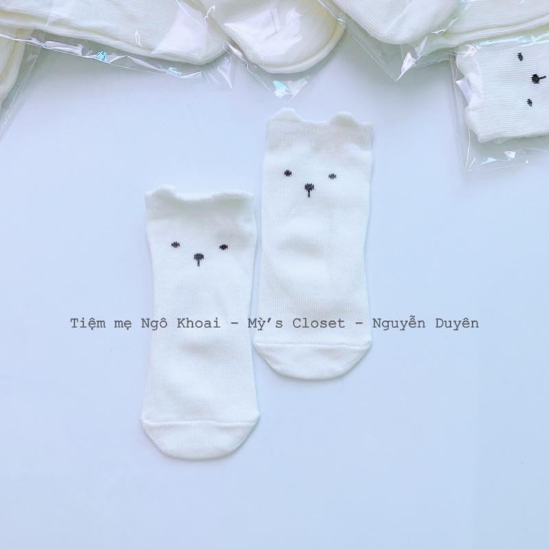 [MD119] 0-12m Tất xinh hoạ tiết gấu chất liệu sợi bông organic cho bé yêu