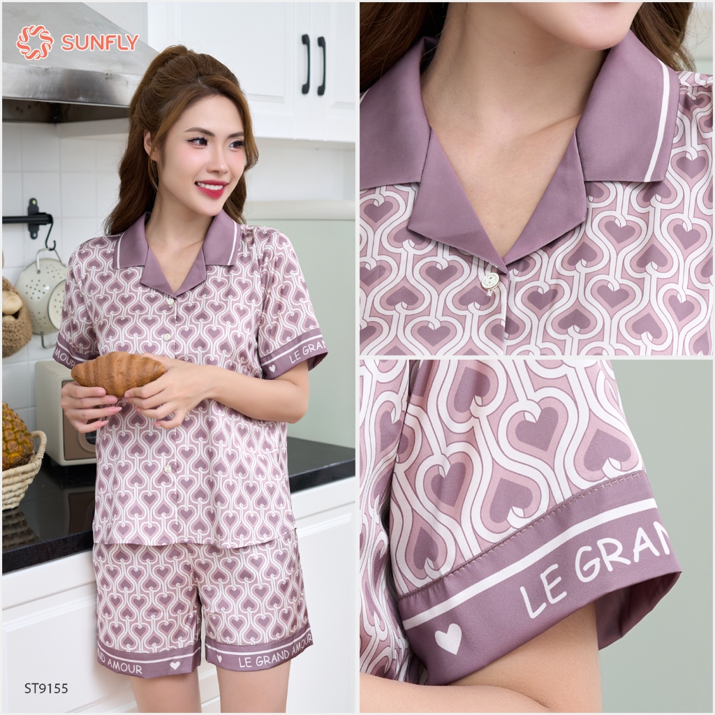 Ảnh Bộ pijamas nữ SUNFLY chất lụa latin ht dáng áo cộc quần sooc ST9155 3