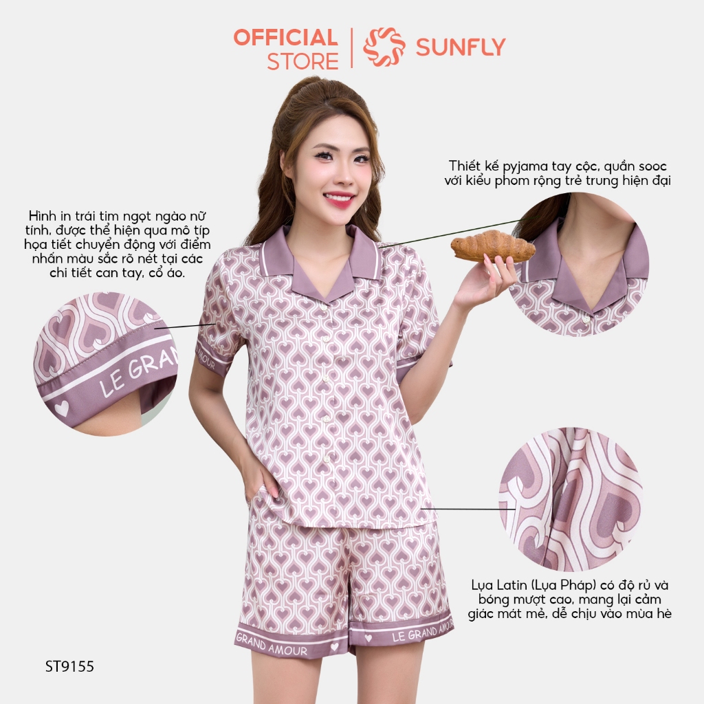 Ảnh Bộ pijamas nữ SUNFLY chất lụa latin ht dáng áo cộc quần sooc ST9155 1